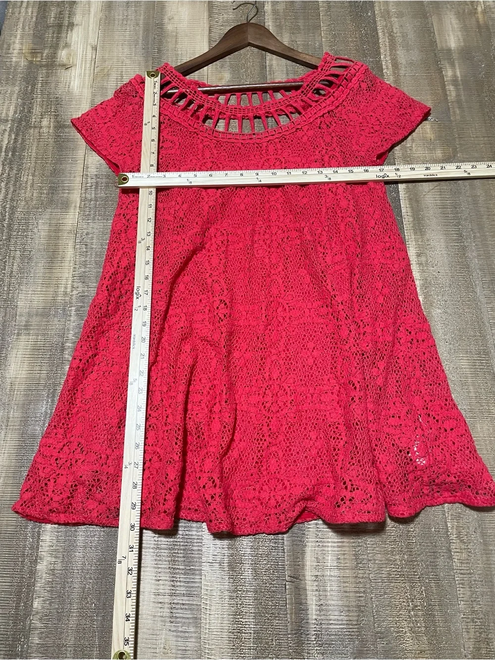 Free People Red Crochet Lace Short Sleeve Tunic Top - Women's